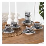 Porsima Yx-04 Aldon 6 Kişilik Porselen Kahve Fincan Takımı - Puantiyeli Kahve Fincan Seti