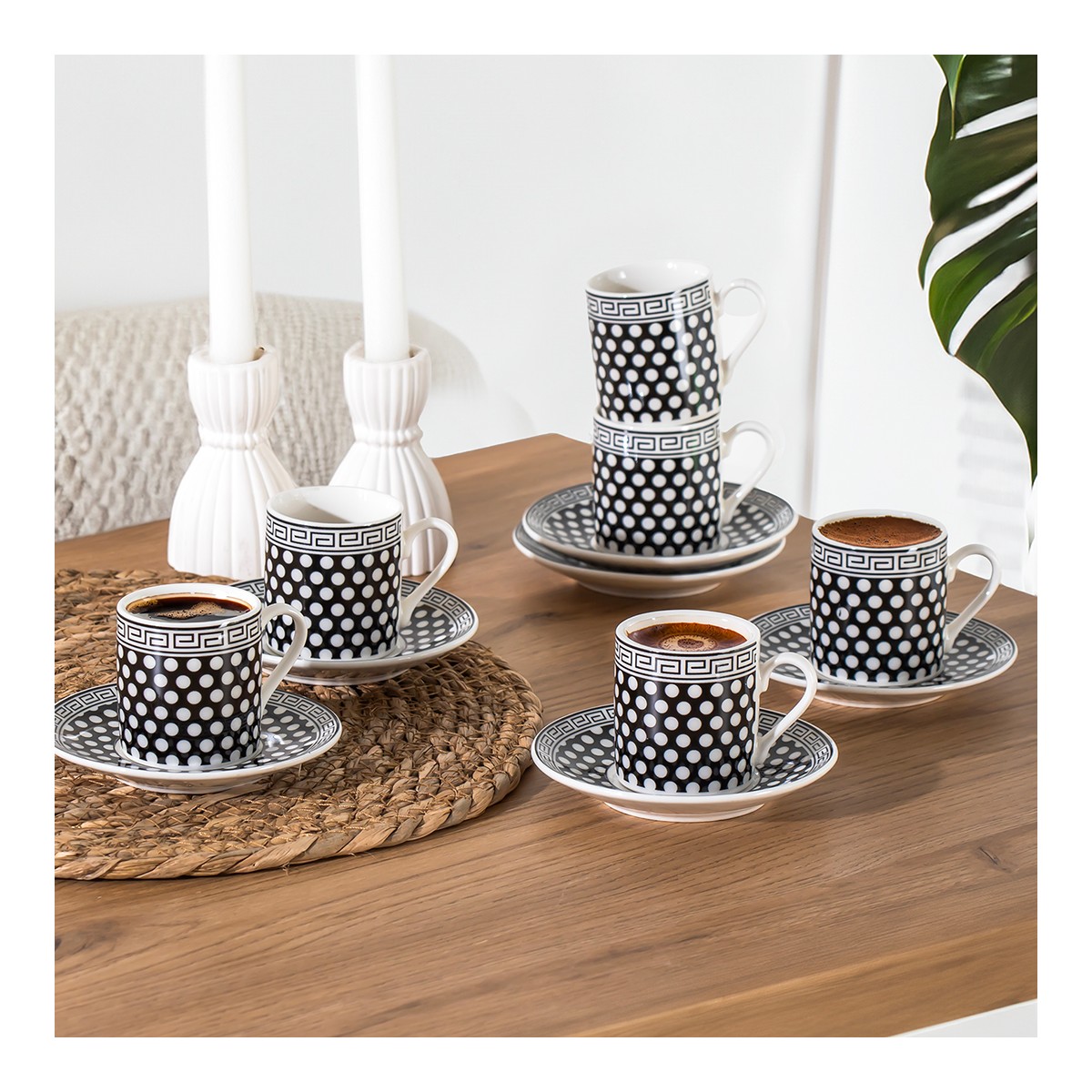 110000760408465.jpg Porsima Yx-04 Aldon 6 Kişilik Porselen Kahve Fincan Takımı - Puantiyeli Kahve Fincan Seti - Görsel 1