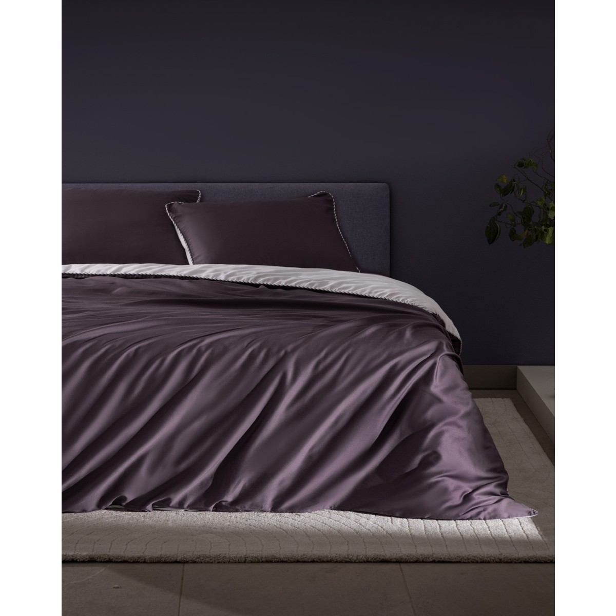 110000764065800.jpg Madame Coco Verne Çift Kişilik %100 Pamuk 208 Tc Baskılı Saten Nevresim Takımı - Mürdüm/beyaz - Görsel 1