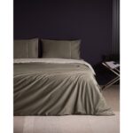 Madame Coco Danton Çift Kişilik Saten %100 Pamuk Biyeli Düz Boya Nevresim Takımı - Vizon/taş