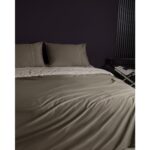 Madame Coco Danton Çift Kişilik Saten %100 Pamuk Biyeli Düz Boya Nevresim Takımı - Vizon/taş - Görsel 3