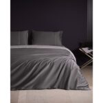 Madame Coco Danton Çift Kişilik Saten %100 Pamuk Biyeli Düz Boya Nevresim Takımı - Antrasit/gri