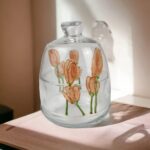 Lotus Dekor El Boyalı Cam Desenli Çay Seti : 6 Bardak Tabaklar + Şekerlik Hediye