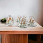 Lotus Dekor El Boyalı Cam Desenli Çay Seti : 6 Bardak Tabaklar + Şekerlik Hediye - Görsel 3