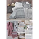 Elart Çeyiz Seti 53 Parça %100 Organik Pamuk Bahar Modeli 270x260 cm Gümüş Renk Desenli