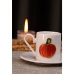 Heda Porselen Balkabağı Kabartmalı 4 Parça 2 Kişilik Kahve Fincan Seti