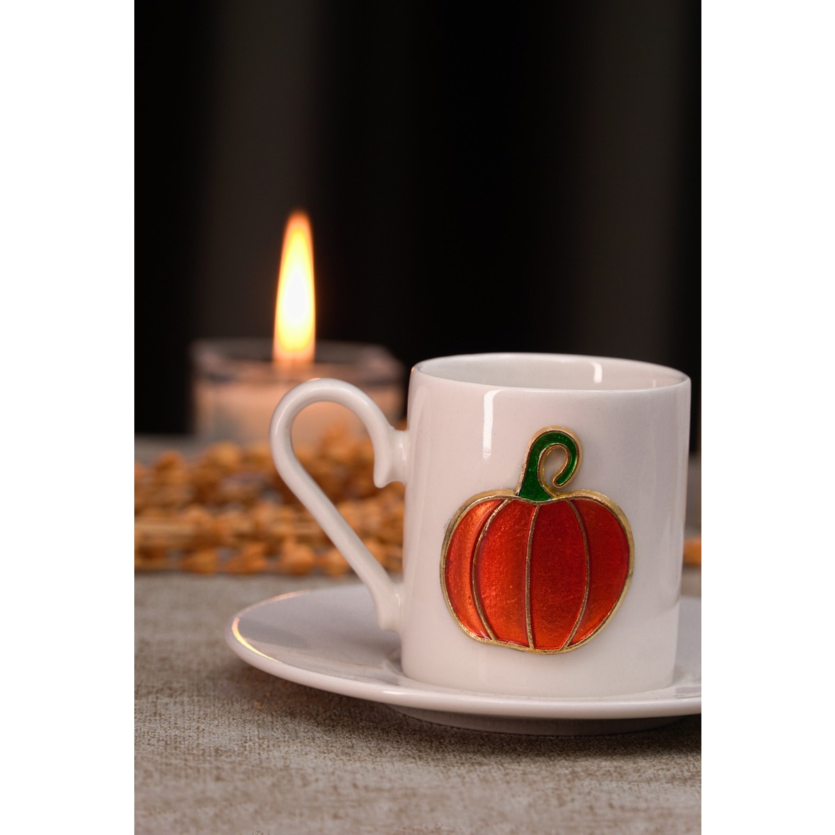 110000776468621.jpg Heda Porselen Balkabağı Kabartmalı 4 Parça 2 Kişilik Kahve Fincan Seti - Görsel 1