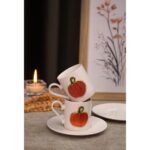 Heda Porselen Balkabağı Kabartmalı 4 Parça 2 Kişilik Kahve Fincan Seti - Görsel 2