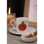 Heda Porselen Balkabağı Kabartmalı 4 Parça 2 Kişilik Kahve Fincan Seti - Görsel 3