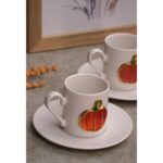 Heda Porselen Balkabağı Kabartmalı 4 Parça 2 Kişilik Kahve Fincan Seti - Görsel 4