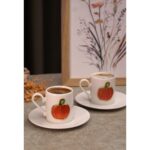 Heda Porselen Balkabağı Kabartmalı 4 Parça 2 Kişilik Kahve Fincan Seti - Görsel 5