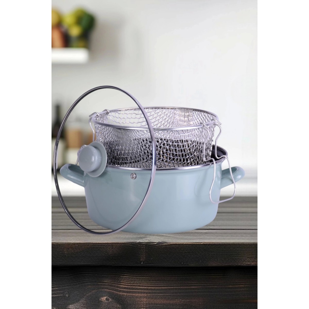 110000778448797.jpg PR Home Emaye Cam Kapaklı Kızartma Tenceresi 24 cm Soft Yeşil - Görsel 1