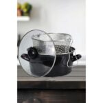 PR Home Emaye Cam Kapaklı Kızartma Tenceresi 24 cm Siyah