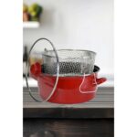 PR Home Emaye Cam Kapaklı Kızartma Tenceresi 24 cm Kırmızı