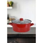 PR Home Emaye Cam Kapaklı Kızartma Tenceresi 24 cm Kırmızı - Görsel 3
