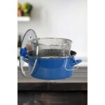 PR Home Emaye Cam Kapaklı Kızartma Tenceresi 24 cm Mavi