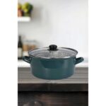 PR Home Emaye Cam Kapaklı Kızartma Tenceresi 24 cm Petrol Yeşili - Görsel 3
