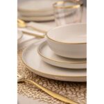 Kütahya Porselen Moderna 24 Parça 6 Kişilik Beyaz Porselen Altın File Yemek Takımı
