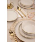 Kütahya Porselen Moderna 24 Parça 6 Kişilik Beyaz Porselen Altın File Yemek Takımı - Görsel 3