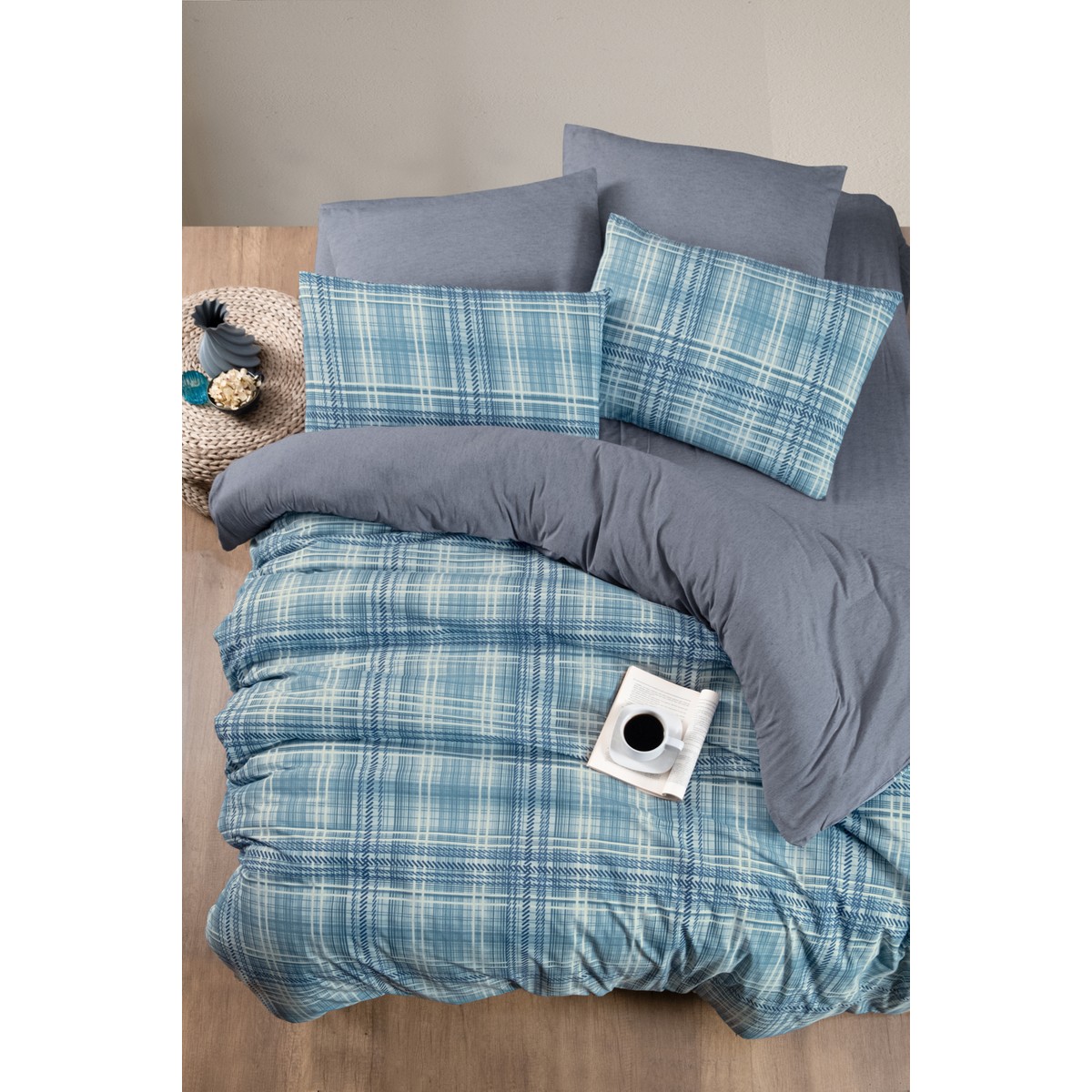 110000786146720.jpg My Story Lastikli Çarşaflı Tek Kişilik Nevresim Takımı Ekose - Görsel 1