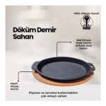 EN Home Döküm Demir Oval Fajita, Pişirme ve Servis Tabağı, 15*24 Cm, Emaye Kaplı
