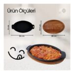 EN Home Döküm Demir Oval Fajita, Pişirme ve Servis Tabağı, 15*24 Cm, Emaye Kaplı - Görsel 2