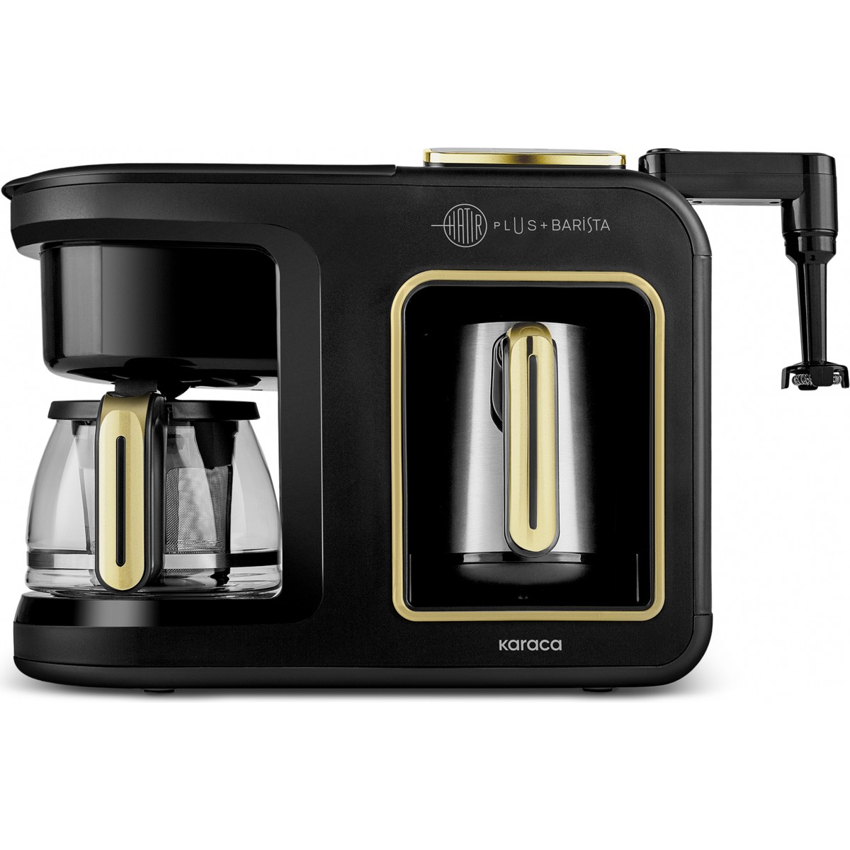 110000789060404.jpg Karaca Hatır Plus Barista Steel 6 In 1 Çelik Cezveli Konuşan Közde Türk Kahve Makinesi Mineral Gold - Görsel 1