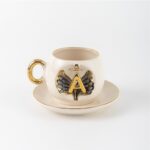 Bsk Ceramics Handmade Harfli Melek Kahve Fincanı Siyah A Harfi