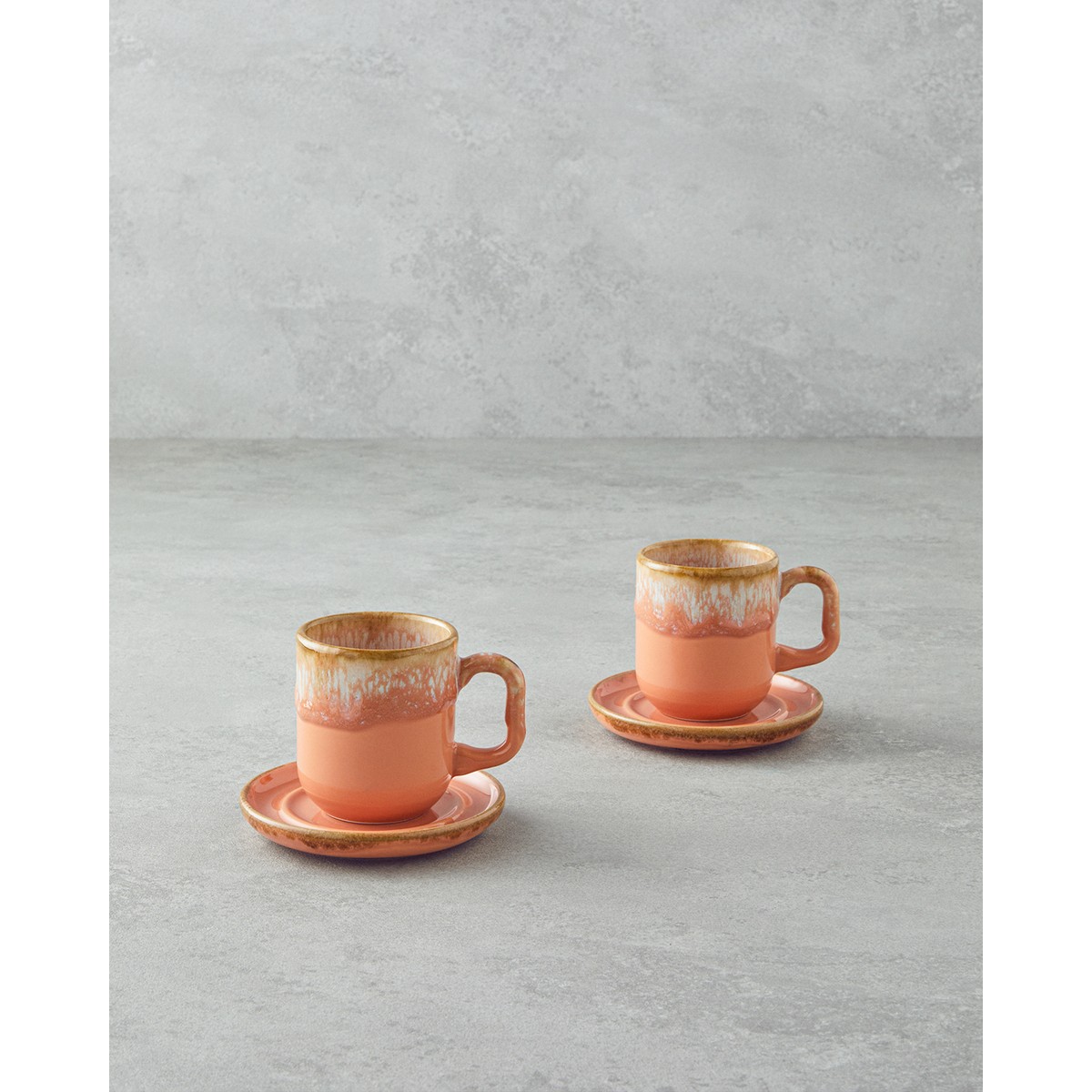 110000793595748.jpg English Home Alicent Seramik 4 Parça 2 Kişilik Double Kahve Fincan Takımı 150 ml Açık Turuncu - Görsel 1