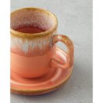 English Home Alicent Seramik 4 Parça 2 Kişilik Double Kahve Fincan Takımı 150 ml Açık Turuncu - Görsel 4
