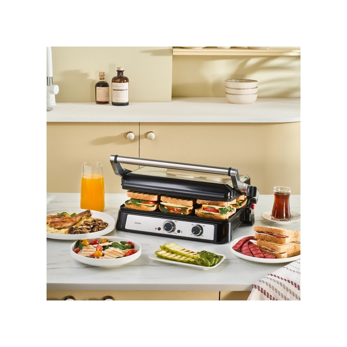 110000799764661.jpg Karaca Inox Toastmate Grill Zaman Ayarlı 2000W Izgara ve Tost Makinesi 6 Dilim Kapasiteli - Görsel 1