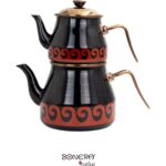 Bonera Academia Emaye Çaydanlık Dekorlu Siyah  Rose Gold Kaplamalı