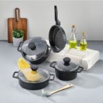 Miapadella 7 Parça Granit Döküm Tencere Seti Siyah