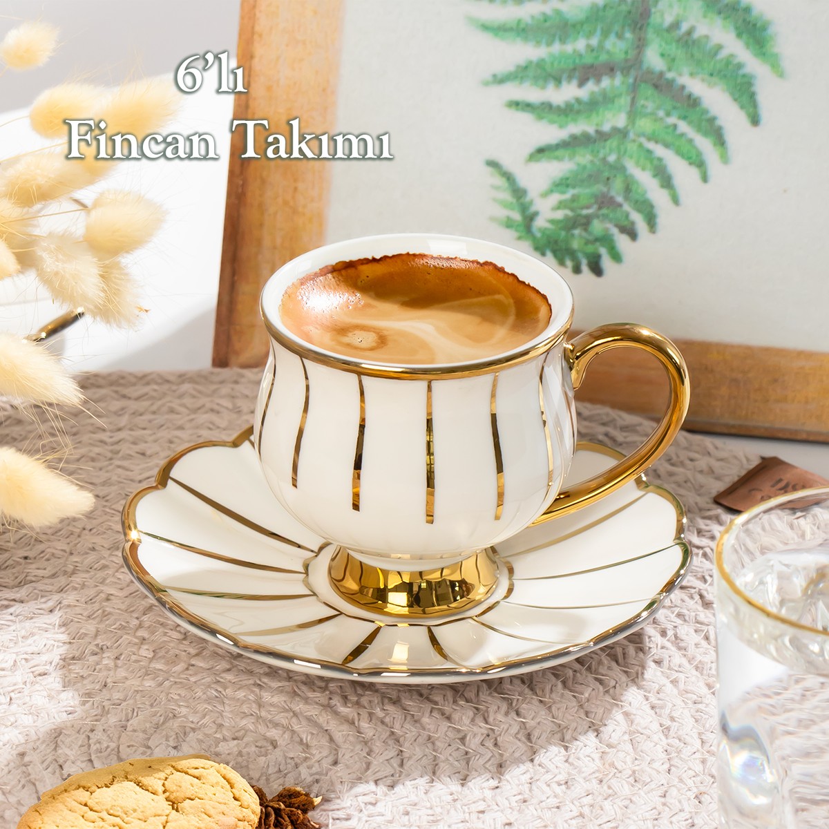 110000804975192.jpg Porsima Zambak Altın Yaldızlı 6 Kişilik Fincan Seti 12 Parça Türk Kahvesi Takımı Kahve Fincanı - Görsel 1