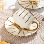 Porsima Zambak Altın Yaldızlı 6 Kişilik Fincan Seti 12 Parça Türk Kahvesi Takımı Kahve Fincanı - Görsel 2