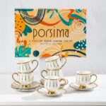 Porsima Zambak Altın Yaldızlı 6 Kişilik Fincan Seti 12 Parça Türk Kahvesi Takımı Kahve Fincanı - Görsel 5