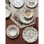 Porser 24 Parça 6 Kişilik Çok Renkli Çiçek Desenli Porselen Yemek Takımı