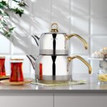 Schafer Ada Metal Orta Boy Çelik Çaydanlık Takımı Altın