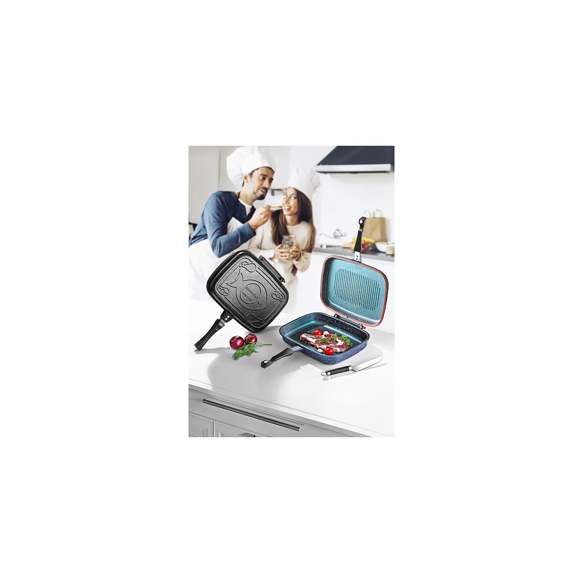 110000809256351.jpg Lavonni 36 cm Çift Taraflı Döküm Balık Tavası - Görsel 1