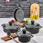 Miapadella Polochef 7 Parça Granit Döküm Tencere Seti Siyah