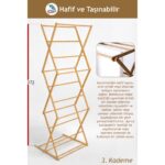 Ironika Bambu Katlanabilir 3 Katlı Çamaşır Kurutmalık Bambu Ahşap Çamaşır Kurutma Askısı - Görsel 4