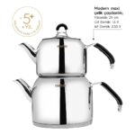 Nehir Modern Maxi Büyük Boy Paslanmaz Çelik 1.6-2.5 Lt. Çaydanlık Takımı - Görsel 4