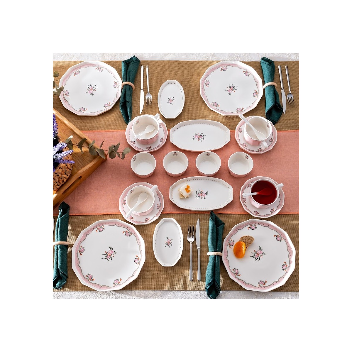110000814377036.jpg Emsan Fiore Porselen 32 Parça 6 Kişilik Kahvaltı Takımı - Görsel 1