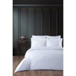 Varol Lastikli Pamuk Çizgili Çift Kişilik Nevresim Takım - Beyaz