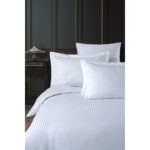 Varol Lastikli Pamuk Çizgili Çift Kişilik Nevresim Takım - Beyaz - Görsel 2