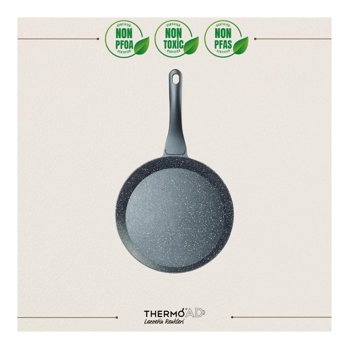 110000818909180.jpg Thermoad Alüminyum Döküm Granit Krep Tavası / Gri - Görsel 1