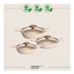 Thermoad Döküm Saplı Güveç Sahan Set | 6 Parça | Vizon |18cm-20cm-22cm