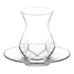 Alya Serisi 12 Parça Şeffaf Çay Bardağı ve Tabak Seti - Lav Cam Desenli - Görsel 2