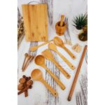 Mediterian Ahşap Tahta Kaşık Mutfak Kaşık Seti Oklava 18 Parça Kayın , Şimşir ve Bambu Ağacı Ağaç Kaşık