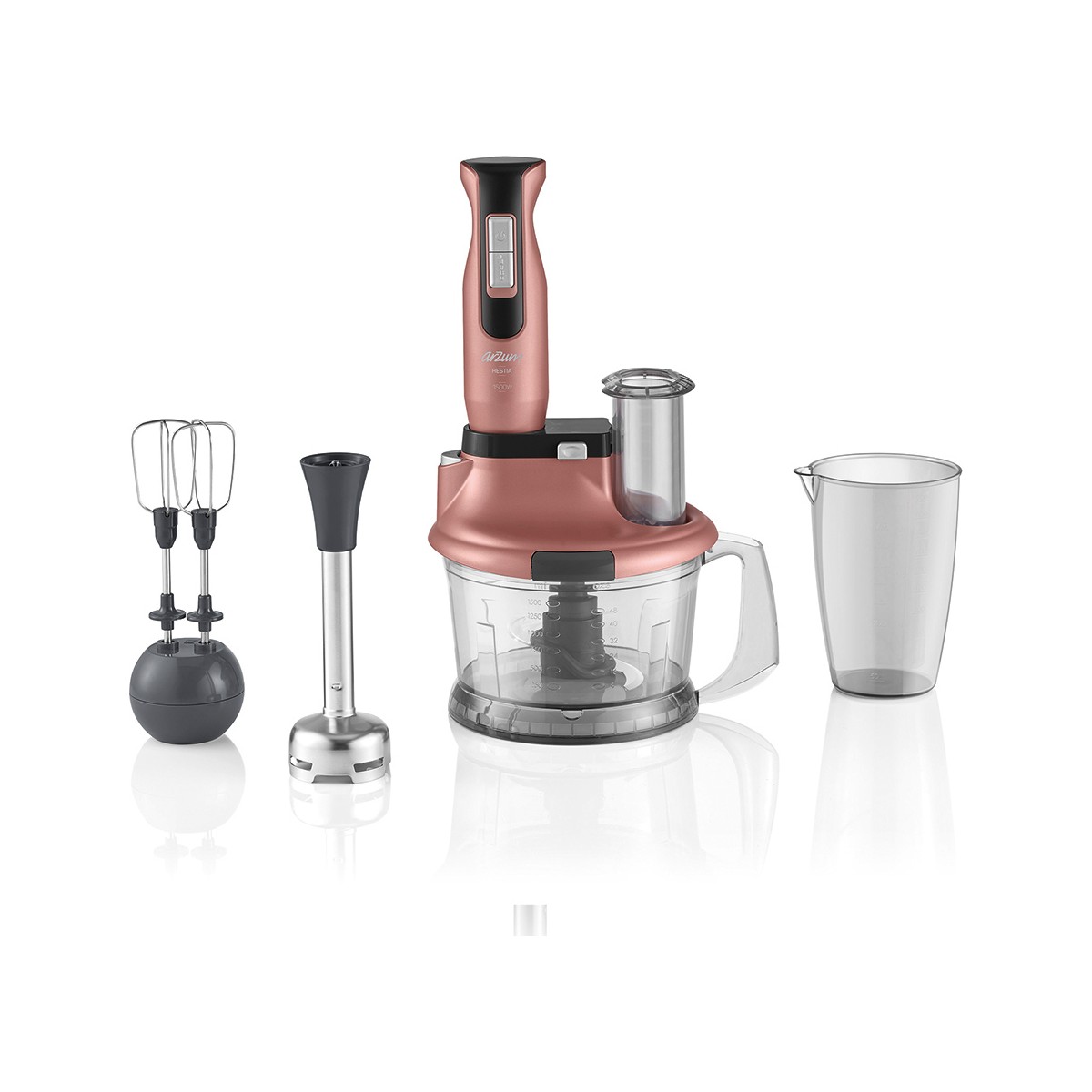 110000827776994.jpg Arzum Hestia 1500W Çoklu Set Blender - 1,5 Lt Doğrayıcı, 800 ml Ölçü Kabı, Buz Kırma ve Turbo Fonksiyonu ile - Görsel 1
